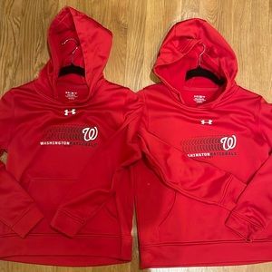 Two (2) Kids Washington Nationals Under Armour hoodie sweatshirts. Kids L & XL.